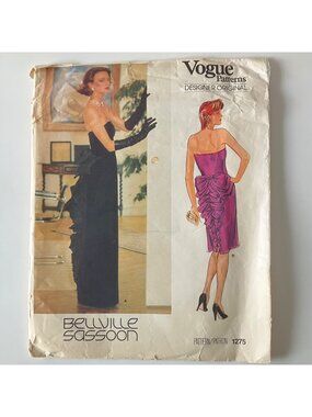 1980s Sassoon Formal Dress Back Bow Ruffles Sewing Pattern Vogue 1275 Size 8 FF